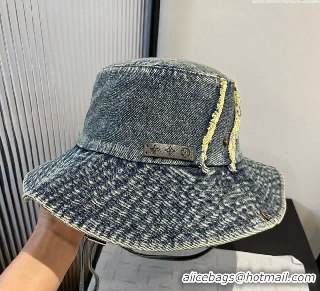 Good Taste Louis Vuitton Denim Bucket Hat with Fringe 0617 Dark Blue 2025