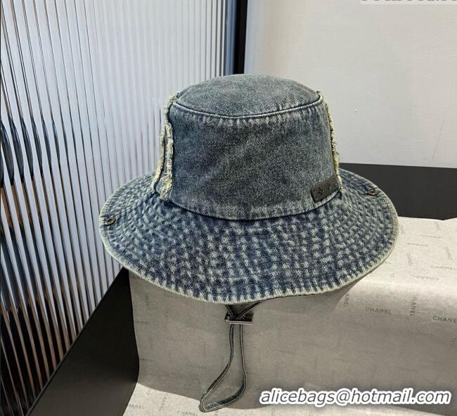 Good Taste Louis Vuitton Denim Bucket Hat with Fringe 0617 Dark Blue 2025
