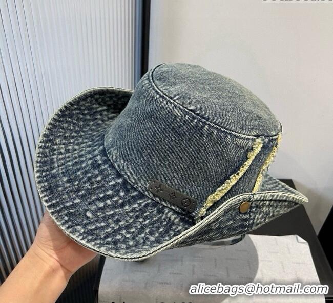Good Taste Louis Vuitton Denim Bucket Hat with Fringe 0617 Dark Blue 2025