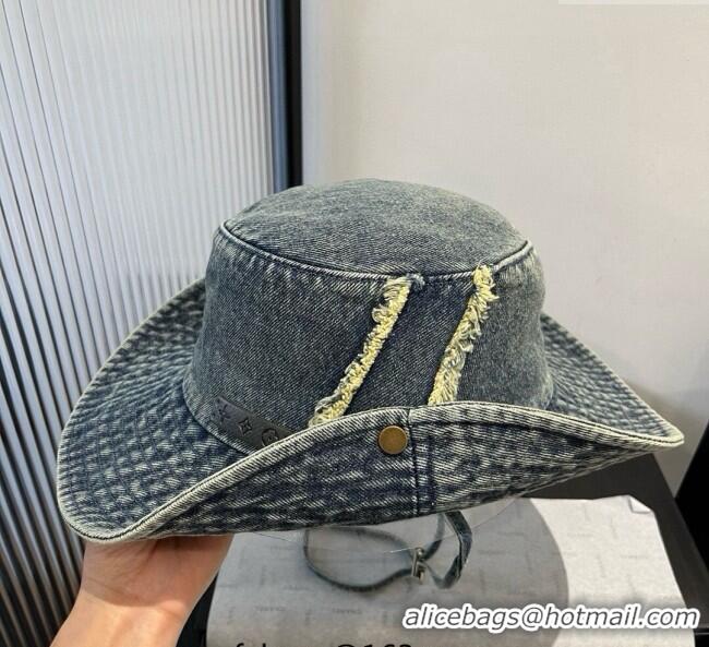 Good Taste Louis Vuitton Denim Bucket Hat with Fringe 0617 Dark Blue 2025