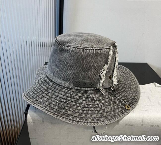 Buy Cheapest Louis Vuitton Denim Bucket Hat with Fringe 0617 Grey 2025