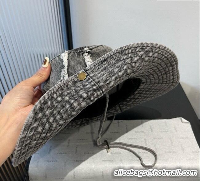 Buy Cheapest Louis Vuitton Denim Bucket Hat with Fringe 0617 Grey 2025