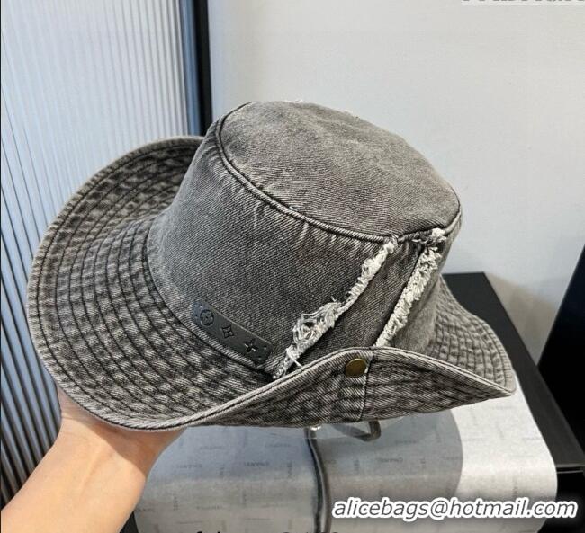 Buy Cheapest Louis Vuitton Denim Bucket Hat with Fringe 0617 Grey 2025