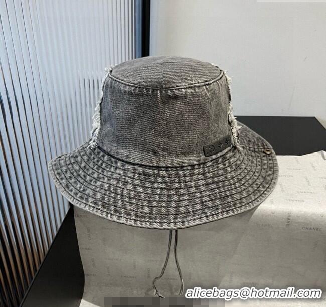 Buy Cheapest Louis Vuitton Denim Bucket Hat with Fringe 0617 Grey 2025