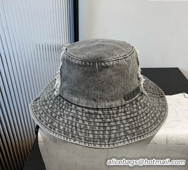 Buy Cheapest Louis Vuitton Denim Bucket Hat with Fringe 0617 Grey 2025