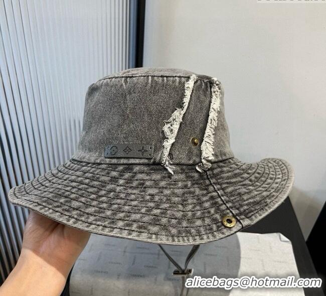 Buy Cheapest Louis Vuitton Denim Bucket Hat with Fringe 0617 Grey 2025