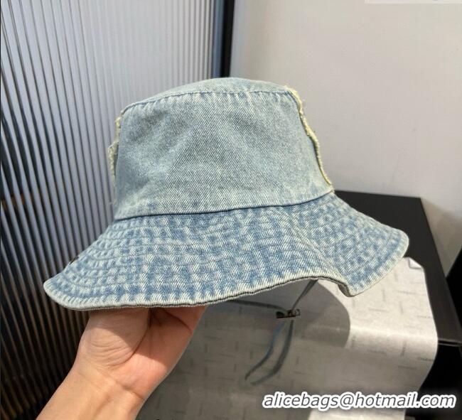 Luxury Cheap Louis Vuitton Denim Bucket Hat with Fringe 0617 Light Blue 2025