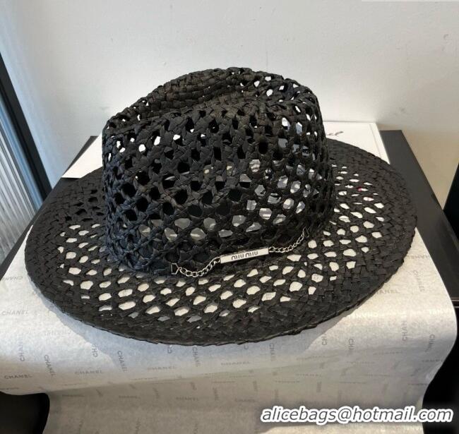 Good Taste Miu Miu Straw Wide Brim Hat 0617 Black 2025