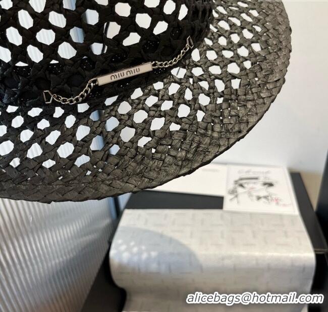 Good Taste Miu Miu Straw Wide Brim Hat 0617 Black 2025