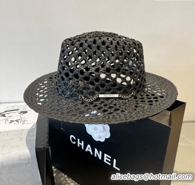 Good Taste Miu Miu Straw Wide Brim Hat 0617 Black 2025