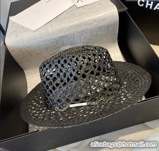 Good Taste Miu Miu Straw Wide Brim Hat 0617 Black 2025