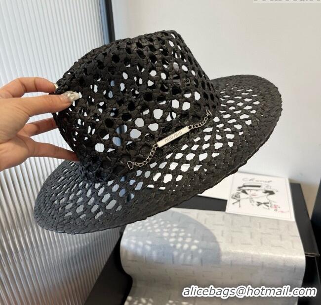 Good Taste Miu Miu Straw Wide Brim Hat 0617 Black 2025