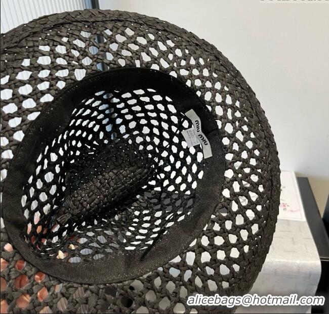Good Taste Miu Miu Straw Wide Brim Hat 0617 Black 2025
