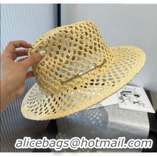 Top Grade Miu Miu Straw Wide Brim Hat 0617 Yellow 2025