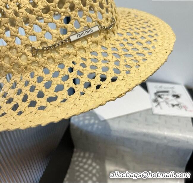 Top Grade Miu Miu Straw Wide Brim Hat 0617 Yellow 2025