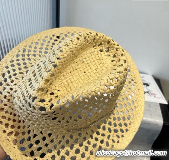Top Grade Miu Miu Straw Wide Brim Hat 0617 Yellow 2025