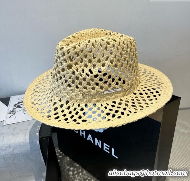 Top Grade Miu Miu Straw Wide Brim Hat 0617 Yellow 2025