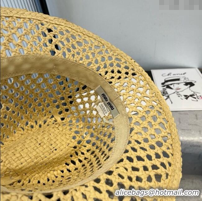 Top Grade Miu Miu Straw Wide Brim Hat 0617 Yellow 2025