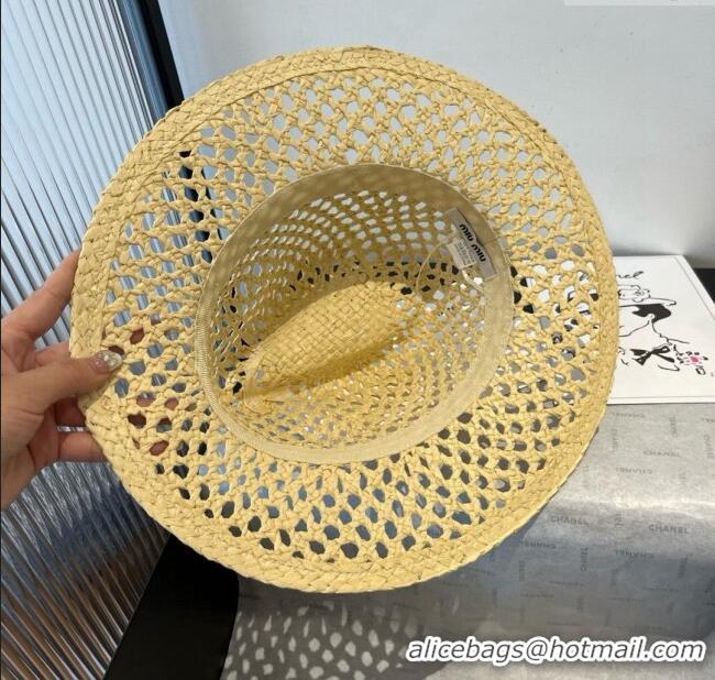 Top Grade Miu Miu Straw Wide Brim Hat 0617 Yellow 2025