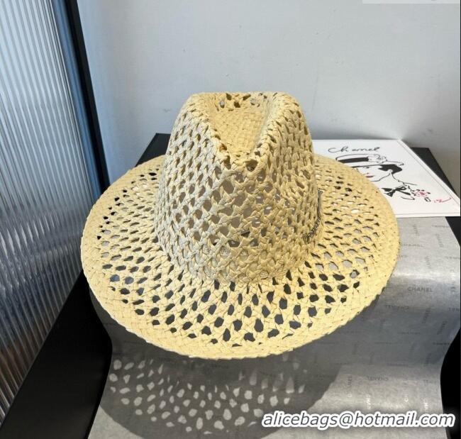 Top Grade Miu Miu Straw Wide Brim Hat 0617 Yellow 2025