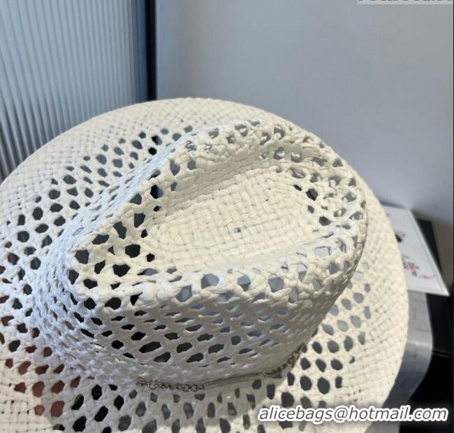Low Cost Miu Miu Straw Wide Brim Hat 0617 White 2025