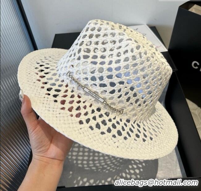 Low Cost Miu Miu Straw Wide Brim Hat 0617 White 2025