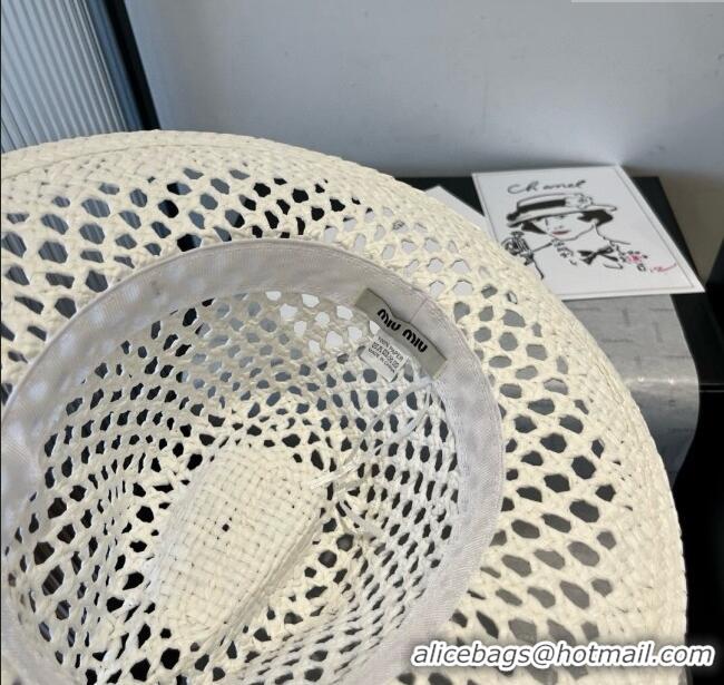 Low Cost Miu Miu Straw Wide Brim Hat 0617 White 2025