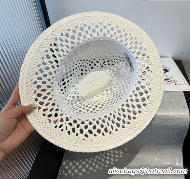 Low Cost Miu Miu Straw Wide Brim Hat 0617 White 2025