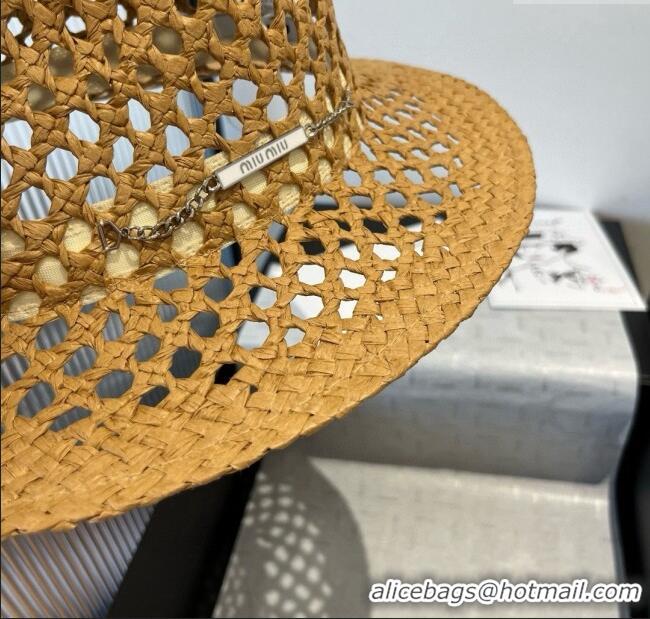 Top Design Miu Miu Straw Wide Brim Hat 0617 Khaki 2025