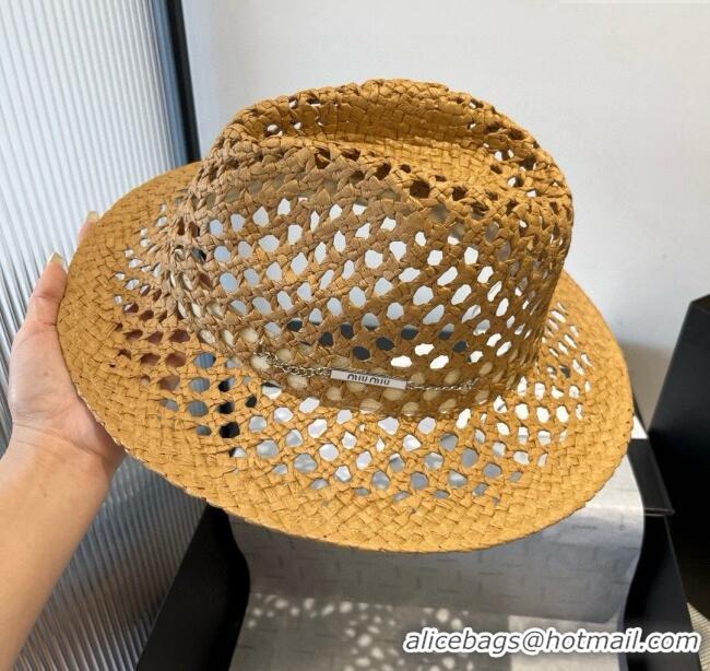 Top Design Miu Miu Straw Wide Brim Hat 0617 Khaki 2025