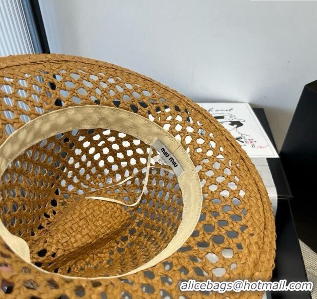 Top Design Miu Miu Straw Wide Brim Hat 0617 Khaki 2025
