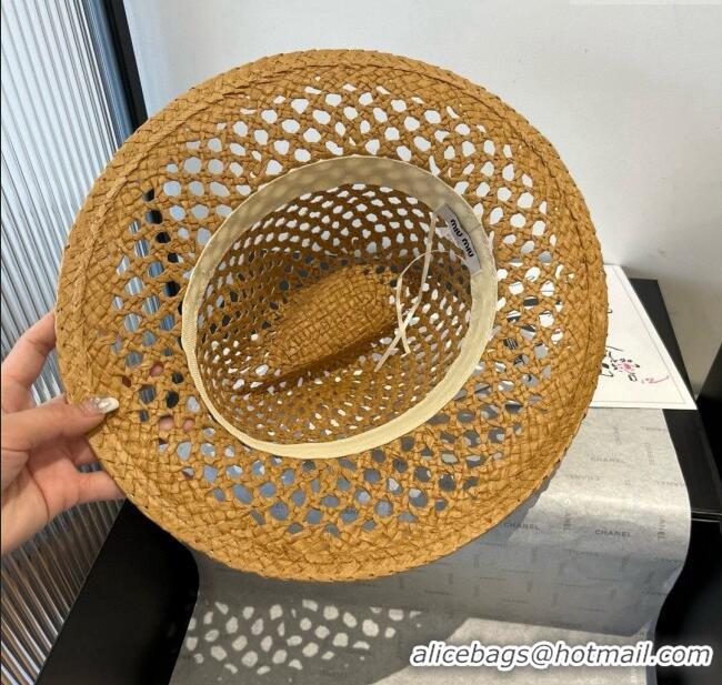 Top Design Miu Miu Straw Wide Brim Hat 0617 Khaki 2025