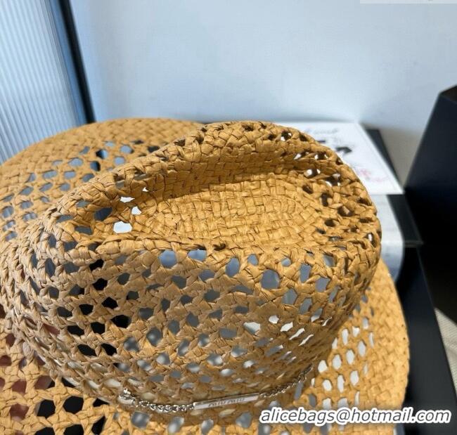 Top Design Miu Miu Straw Wide Brim Hat 0617 Khaki 2025