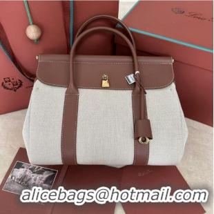 Best Product Loro Piana Loom Bag 32 Canvas Top Handle Bag L5040 Natural Caramel