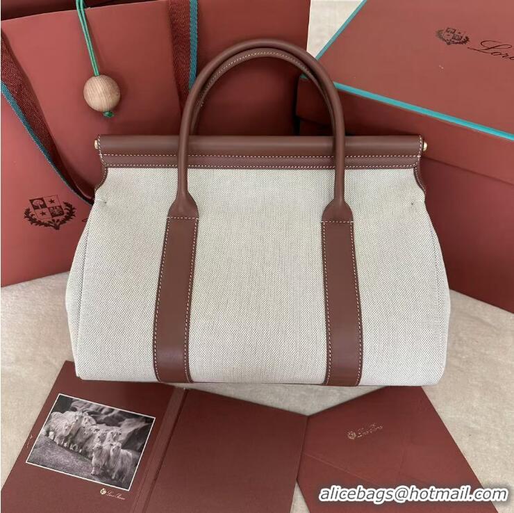 Best Product Loro Piana Loom Bag 32 Canvas Top Handle Bag L5040 Natural Caramel