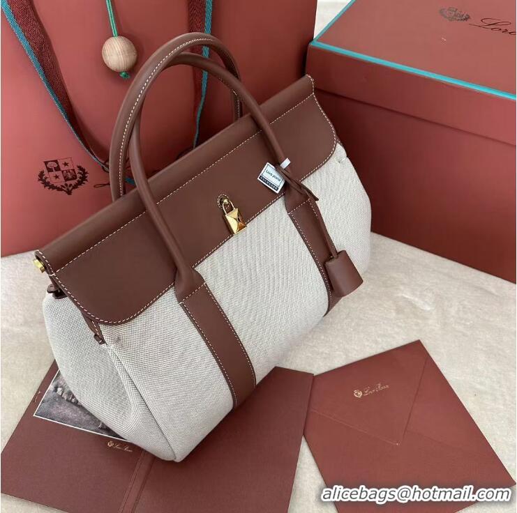 Best Product Loro Piana Loom Bag 32 Canvas Top Handle Bag L5040 Natural Caramel