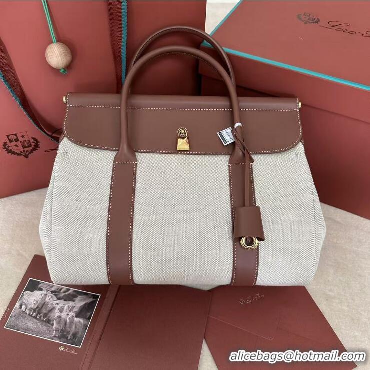 Best Product Loro Piana Loom Bag 32 Canvas Top Handle Bag L5040 Natural Caramel