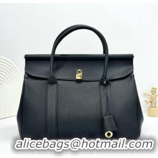 Super Quality Loro Piana Loom 32 Original Grained Top Leather Bag L5040 Black