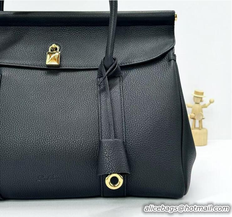 Super Quality Loro Piana Loom 32 Original Grained Top Leather Bag L5040 Black