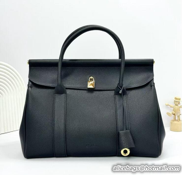 Super Quality Loro Piana Loom 32 Original Grained Top Leather Bag L5040 Black