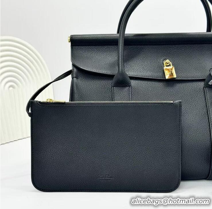 Super Quality Loro Piana Loom 32 Original Grained Top Leather Bag L5040 Black
