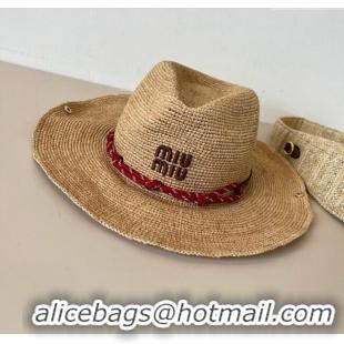 Buy Discount Miu Miu Straw Wide Brim Hat with Red Cord M7025 2025