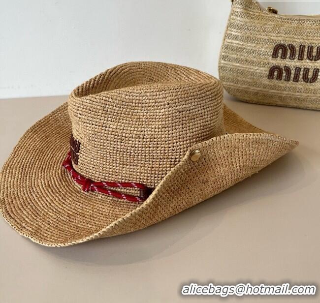 Buy Discount Miu Miu Straw Wide Brim Hat with Red Cord M7025 2025