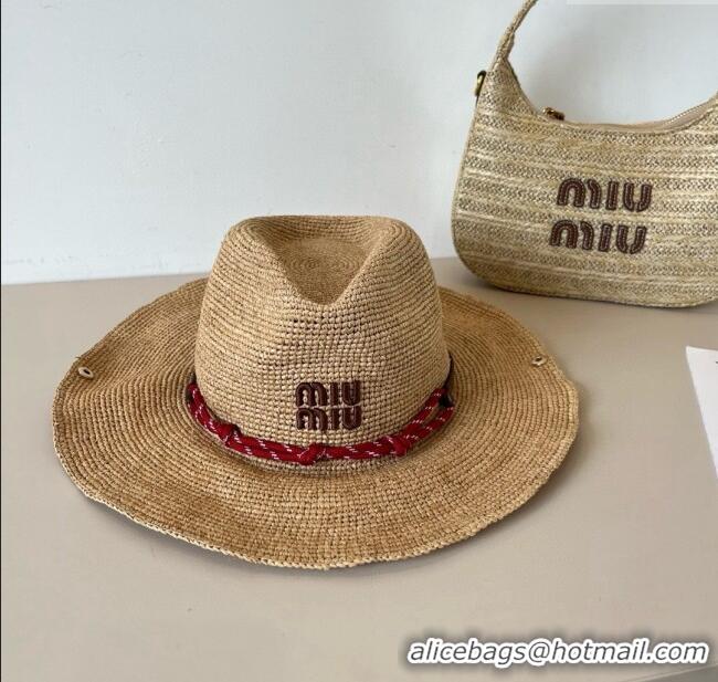Buy Discount Miu Miu Straw Wide Brim Hat with Red Cord M7025 2025