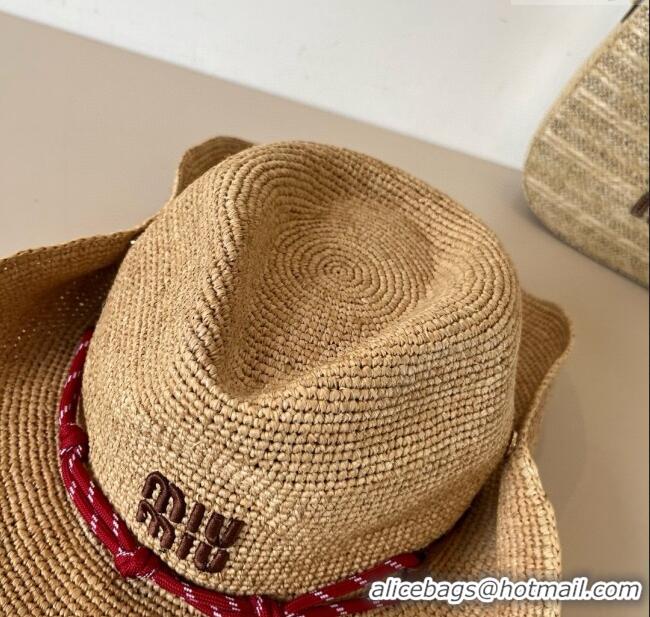 Buy Discount Miu Miu Straw Wide Brim Hat with Red Cord M7025 2025