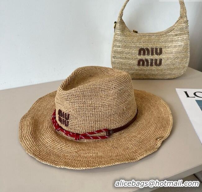 Buy Discount Miu Miu Straw Wide Brim Hat with Red Cord M7025 2025