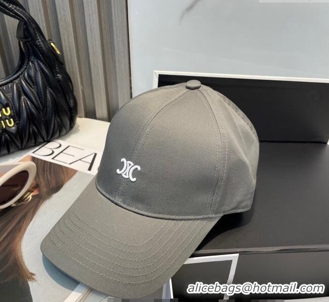 Luxury Cheap Celine Canvas Baseball Hat with Logo 0617 Grey 2025