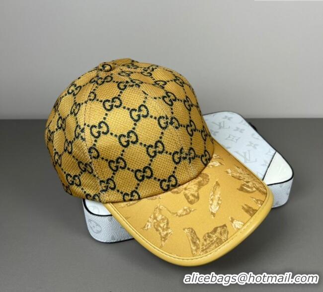 Famous Brand Gucci Shiny Baseball Hat with Print 0617 Yellow 2025
