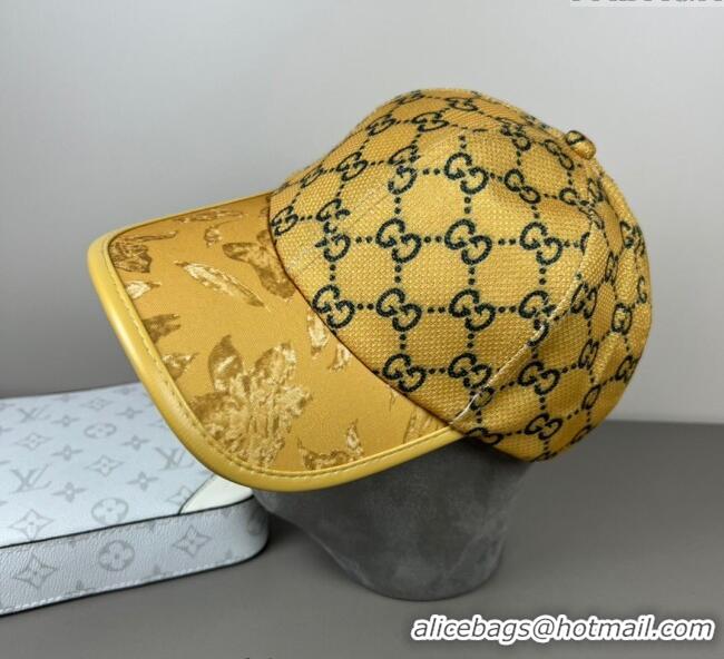 Famous Brand Gucci Shiny Baseball Hat with Print 0617 Yellow 2025