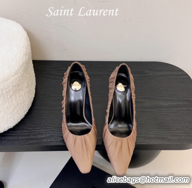 Buy Luxury Saint Laurent Mesh Covered High Heel Pumps 11cm Taupe 0424026